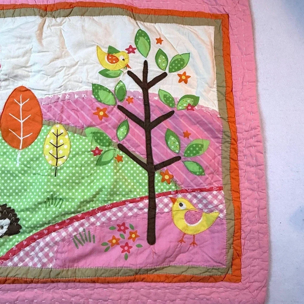 90s Handmade Whimsical Nursery‎ Pillow Sham Cover Applique Birds Vintage Decor